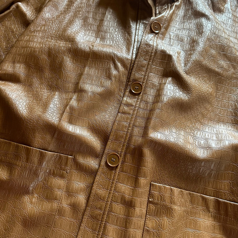 Women's MARC NEW YORK Brown Croc Embossed Faux Leather Jacket M - Picture 10 of 15